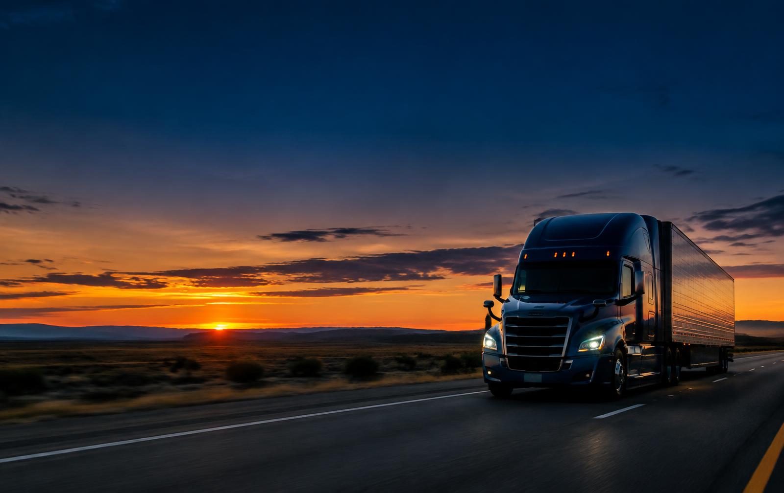 Semi truck on the highway at dusk